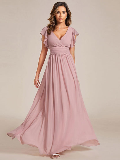 ever LILYANA|Robe demoiselle d'honneur en mousseline manches plissées avec découpe au dos