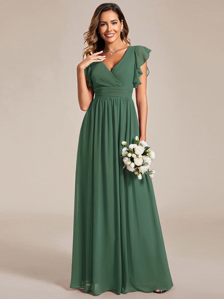 ever LILYANA|Robe demoiselle d'honneur en mousseline manches plissées avec découpe au dos