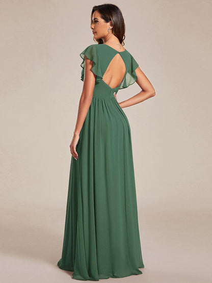 ever LILYANA|Robe demoiselle d'honneur en mousseline manches plissées avec découpe au dos