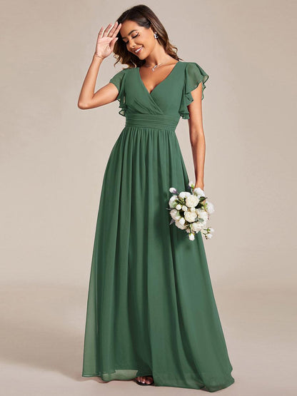 ever LILYANA|Robe demoiselle d'honneur en mousseline manches plissées avec découpe au dos