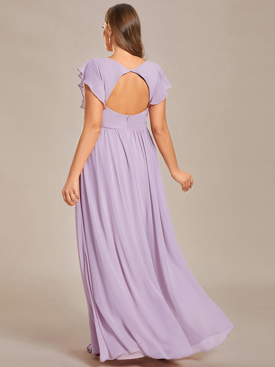 ever LILYANA|Robe demoiselle d'honneur en mousseline manches plissées avec découpe au dos