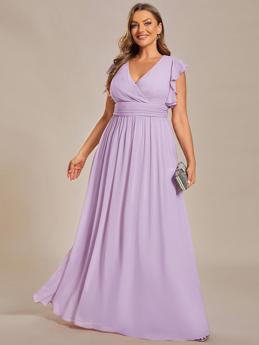 ever LILYANA|Robe demoiselle d'honneur en mousseline manches plissées avec découpe au dos