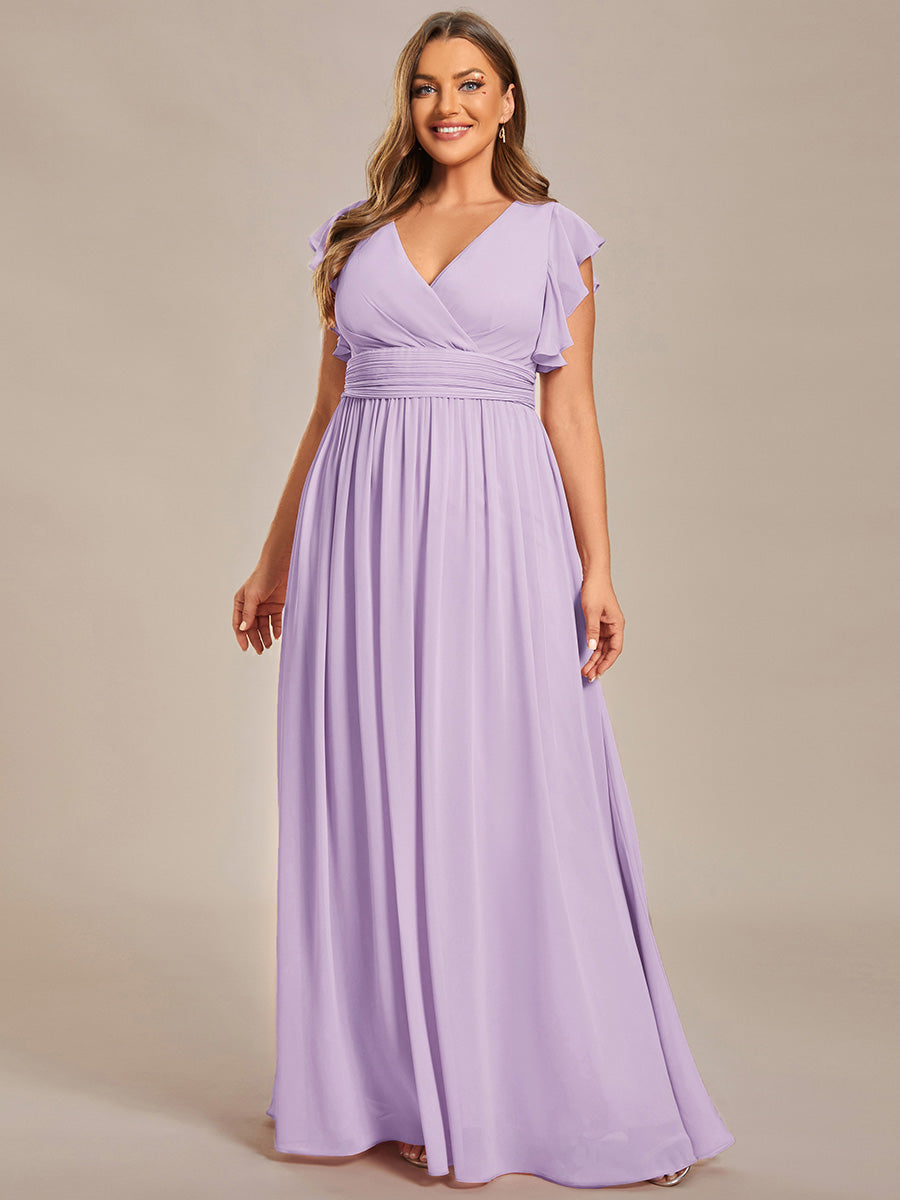 ever LILYANA|Robe demoiselle d'honneur en mousseline manches plissées avec découpe au dos