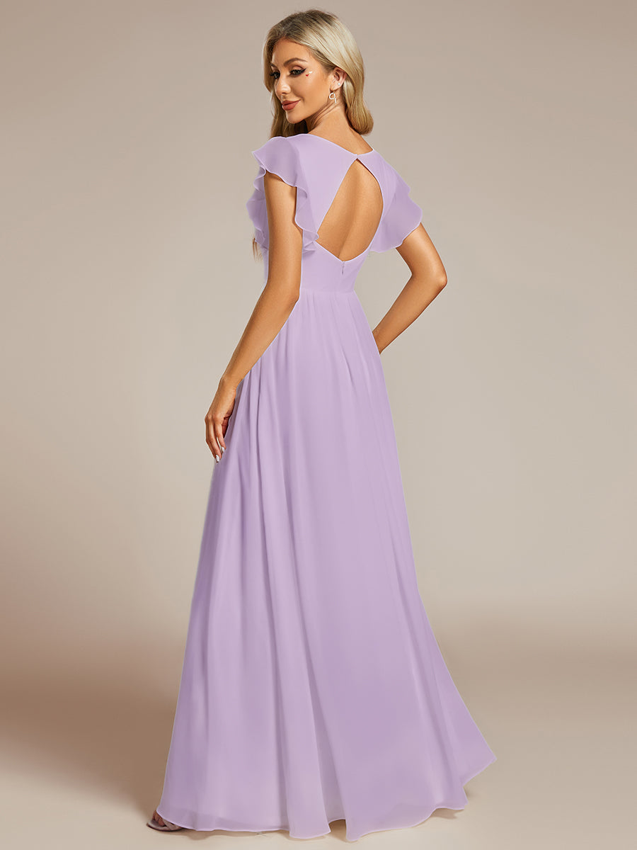 ever LILYANA|Robe demoiselle d'honneur en mousseline manches plissées avec découpe au dos
