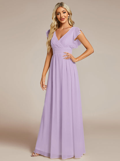 ever LILYANA|Robe demoiselle d'honneur en mousseline manches plissées avec découpe au dos
