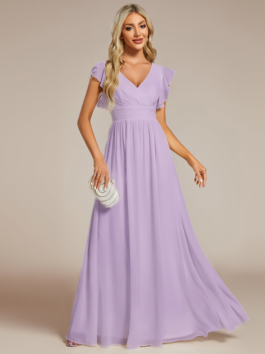 ever LILYANA|Robe demoiselle d'honneur en mousseline manches plissées avec découpe au dos