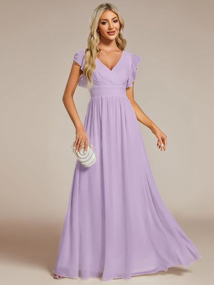 ever LILYANA|Robe demoiselle d'honneur en mousseline manches plissées avec découpe au dos
