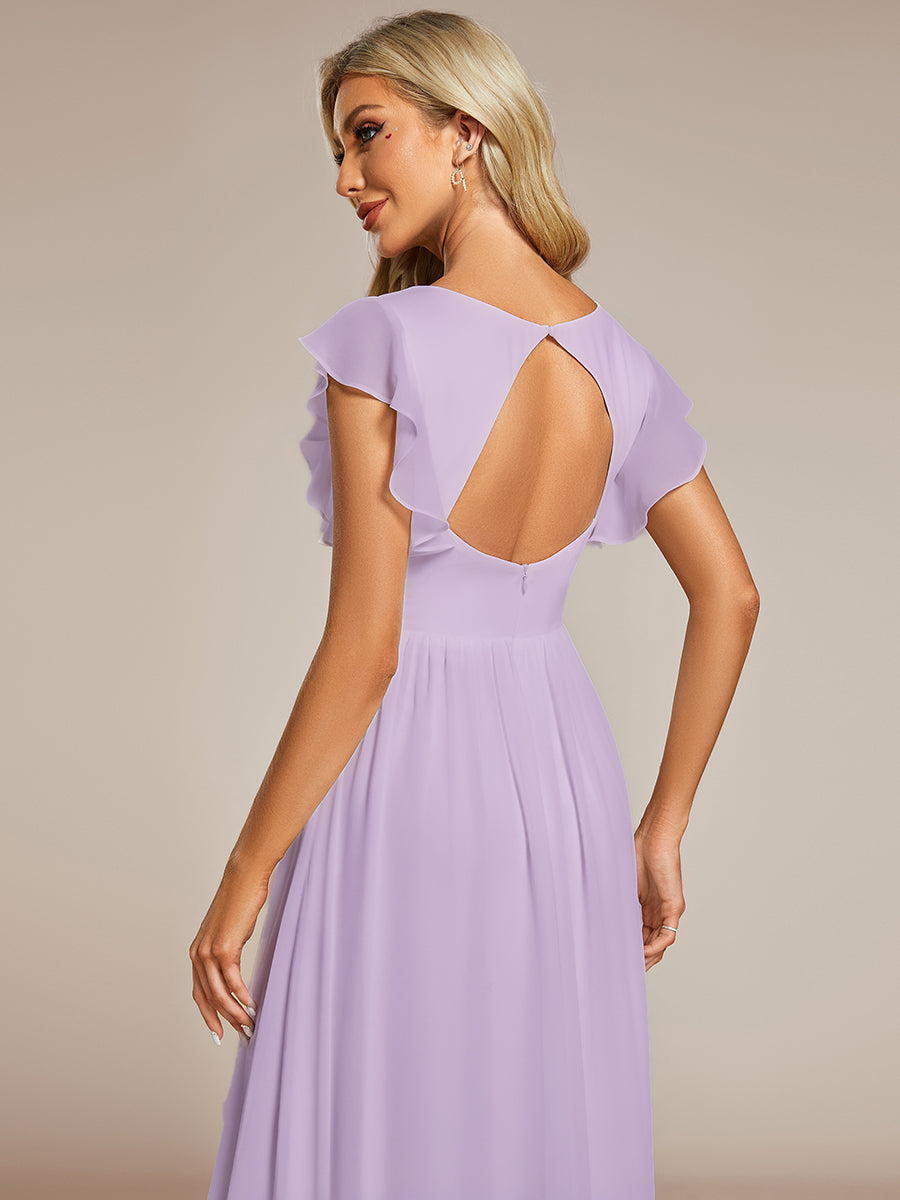 ever LILYANA|Robe demoiselle d'honneur en mousseline manches plissées avec découpe au dos