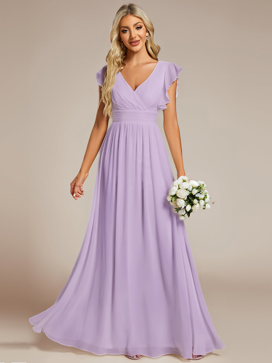 ever LILYANA|Robe demoiselle d'honneur en mousseline manches plissées avec découpe au dos