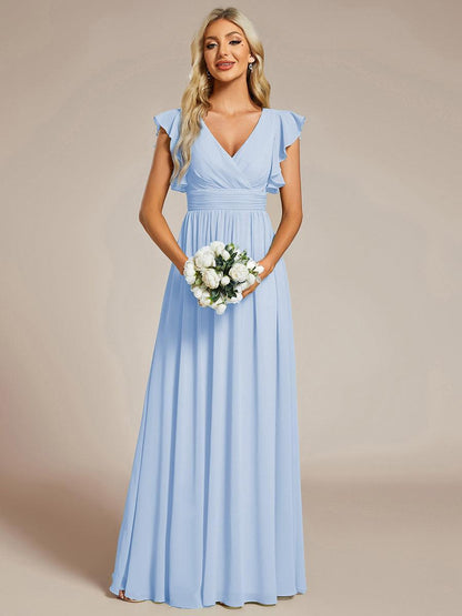 ever LILYANA|Robe demoiselle d'honneur en mousseline manches plissées avec découpe au dos