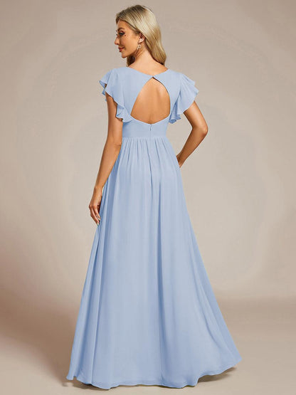 ever LILYANA|Robe demoiselle d'honneur en mousseline manches plissées avec découpe au dos