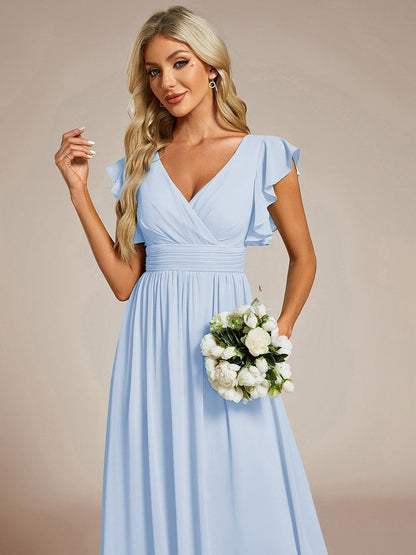 ever LILYANA|Robe demoiselle d'honneur en mousseline manches plissées avec découpe au dos