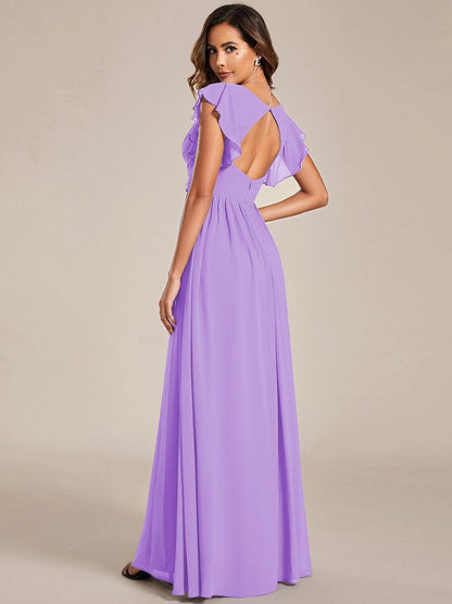 ever LILYANA|Robe demoiselle d'honneur en mousseline manches plissées avec découpe au dos