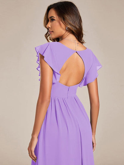 ever LILYANA|Robe demoiselle d'honneur en mousseline manches plissées avec découpe au dos