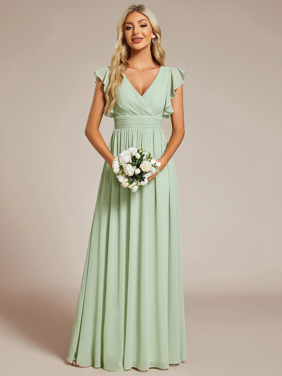 ever LILYANA|Robe demoiselle d'honneur en mousseline manches plissées avec découpe au dos