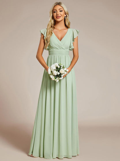 ever LILYANA|Robe demoiselle d'honneur en mousseline manches plissées avec découpe au dos