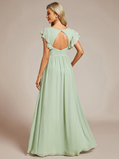 ever LILYANA|Robe demoiselle d'honneur en mousseline manches plissées avec découpe au dos