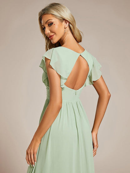 ever LILYANA|Robe demoiselle d'honneur en mousseline manches plissées avec découpe au dos