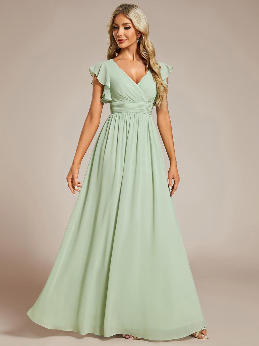 ever LILYANA|Robe demoiselle d'honneur en mousseline manches plissées avec découpe au dos