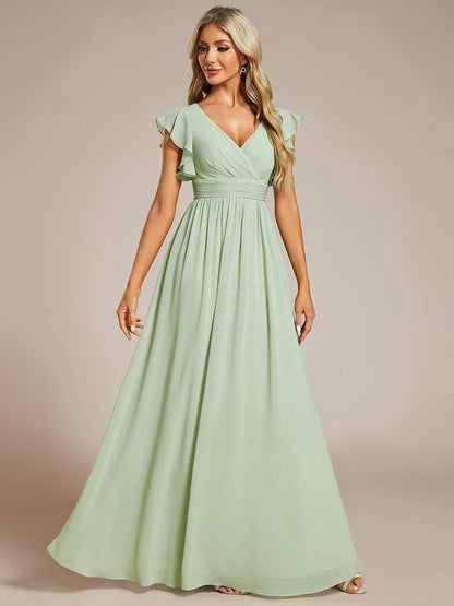 ever LILYANA|Robe demoiselle d'honneur en mousseline manches plissées avec découpe au dos