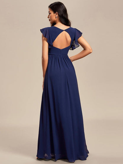 ever LILYANA|Robe demoiselle d'honneur en mousseline manches plissées avec découpe au dos