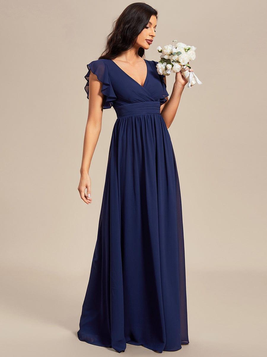 ever LILYANA|Robe demoiselle d'honneur en mousseline manches plissées avec découpe au dos
