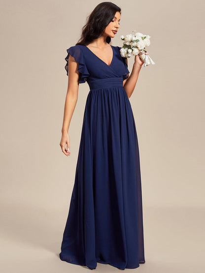 ever LILYANA|Robe demoiselle d'honneur en mousseline manches plissées avec découpe au dos