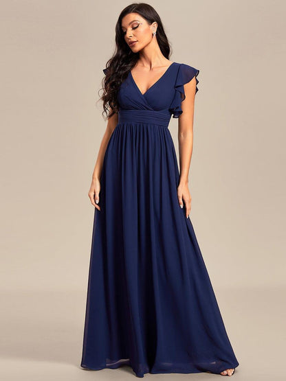 ever LILYANA|Robe demoiselle d'honneur en mousseline manches plissées avec découpe au dos