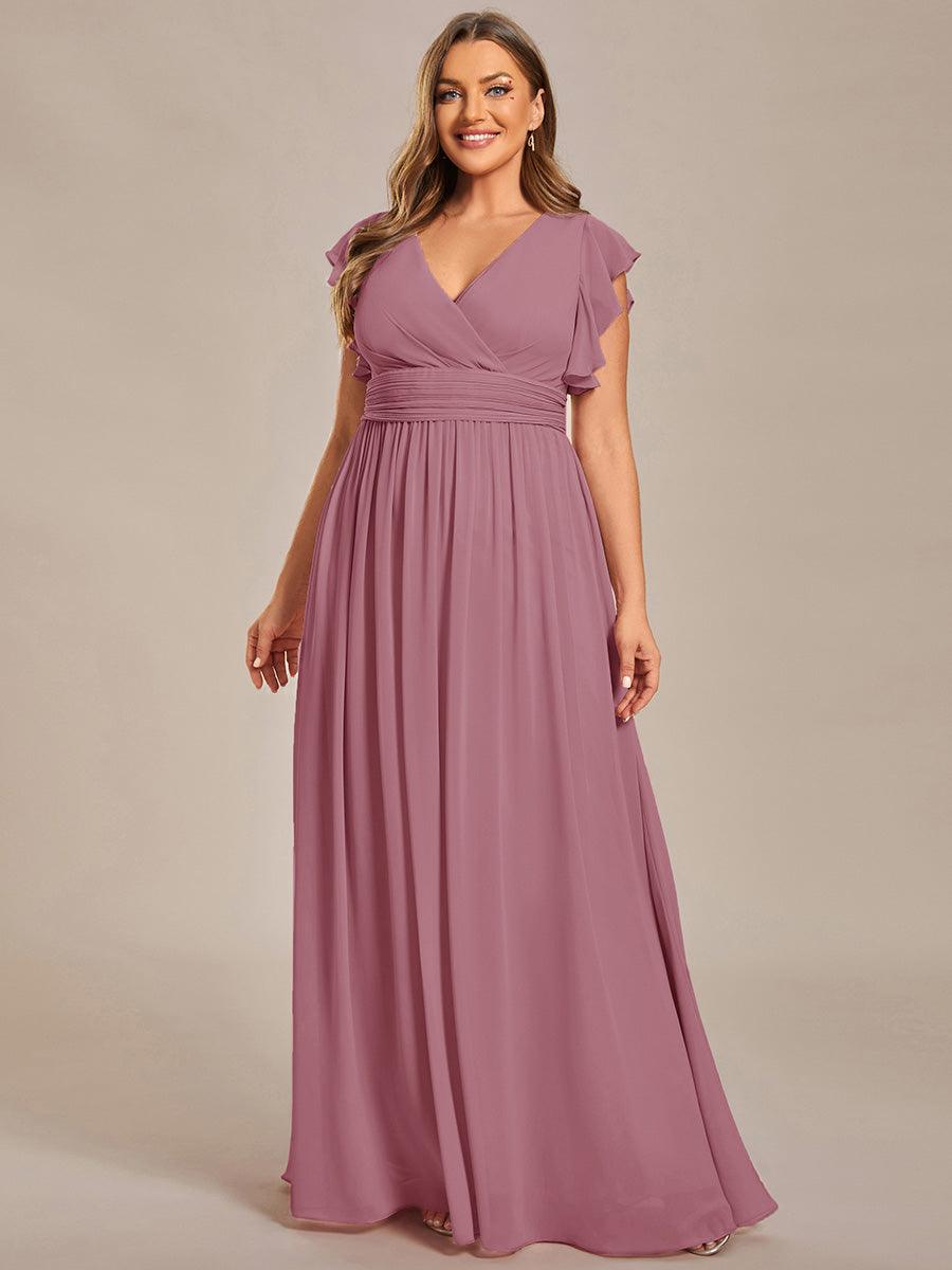 ever LILYANA|Robe demoiselle d'honneur en mousseline manches plissées avec découpe au dos