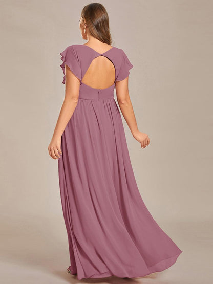 ever LILYANA|Robe demoiselle d'honneur en mousseline manches plissées avec découpe au dos