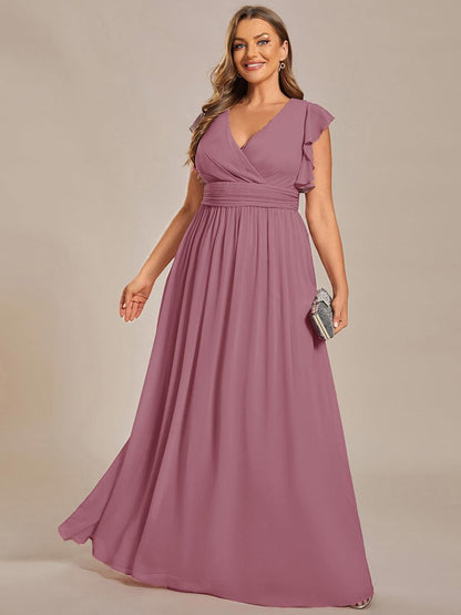 ever LILYANA|Robe demoiselle d'honneur en mousseline manches plissées avec découpe au dos
