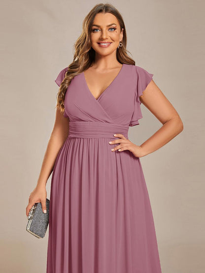 ever LILYANA|Robe demoiselle d'honneur en mousseline manches plissées avec découpe au dos