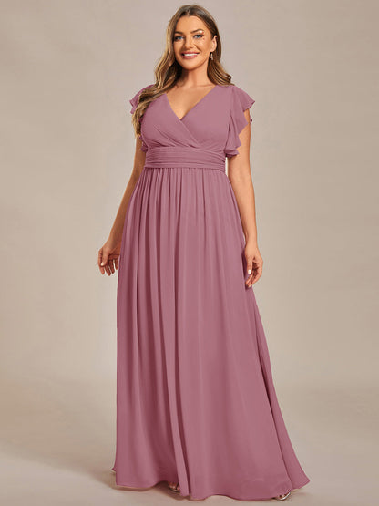ever LILYANA|Robe demoiselle d'honneur en mousseline manches plissées avec découpe au dos