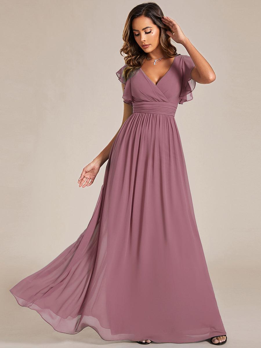 ever LILYANA|Robe demoiselle d'honneur en mousseline manches plissées avec découpe au dos