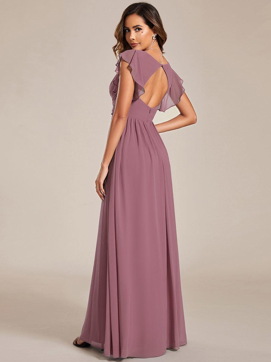 ever LILYANA|Robe demoiselle d'honneur en mousseline manches plissées avec découpe au dos