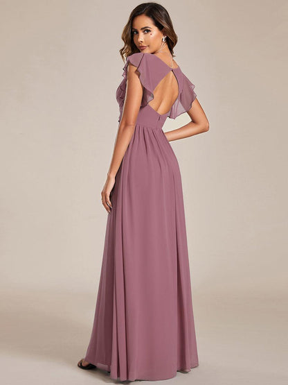 ever LILYANA|Robe demoiselle d'honneur en mousseline manches plissées avec découpe au dos