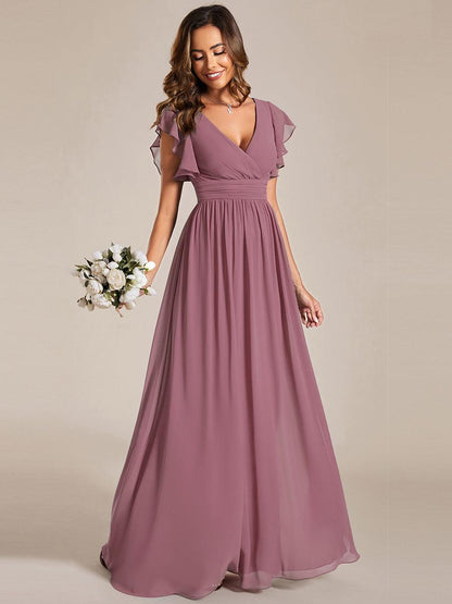 ever LILYANA|Robe demoiselle d'honneur en mousseline manches plissées avec découpe au dos