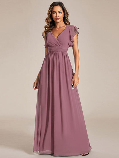 ever LILYANA|Robe demoiselle d'honneur en mousseline manches plissées avec découpe au dos
