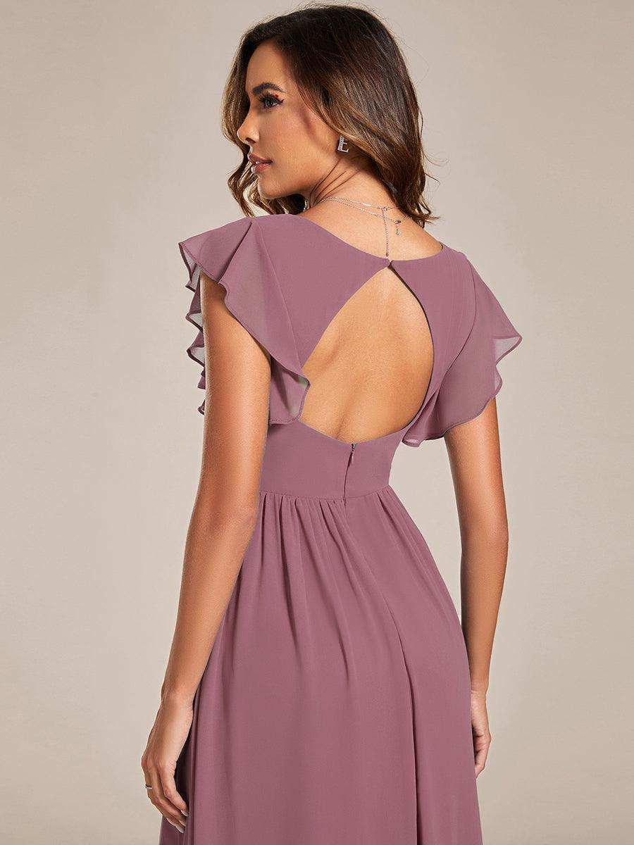 ever LILYANA|Robe demoiselle d'honneur en mousseline manches plissées avec découpe au dos