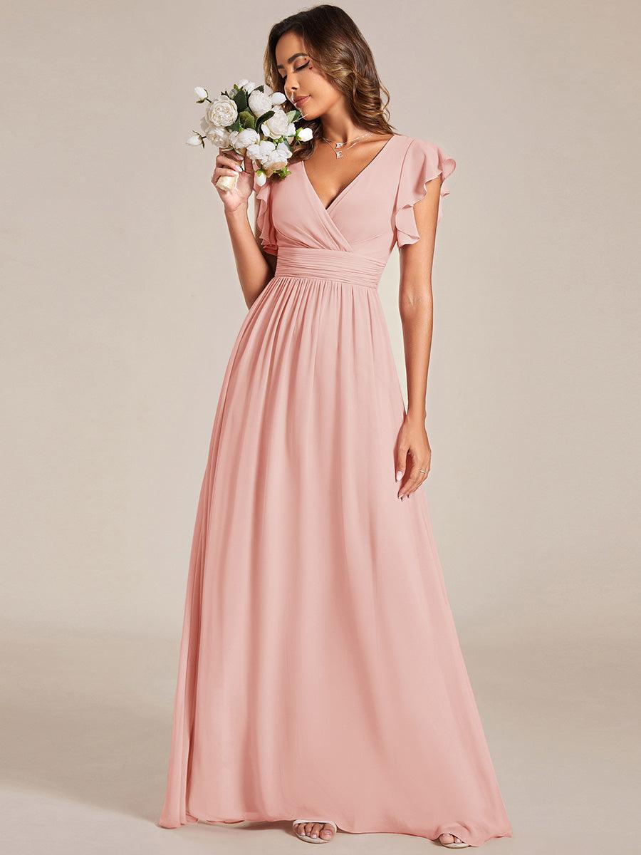 ever LILYANA|Robe demoiselle d'honneur en mousseline manches plissées avec découpe au dos