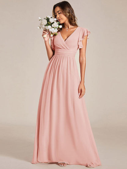 ever LILYANA|Robe demoiselle d'honneur en mousseline manches plissées avec découpe au dos