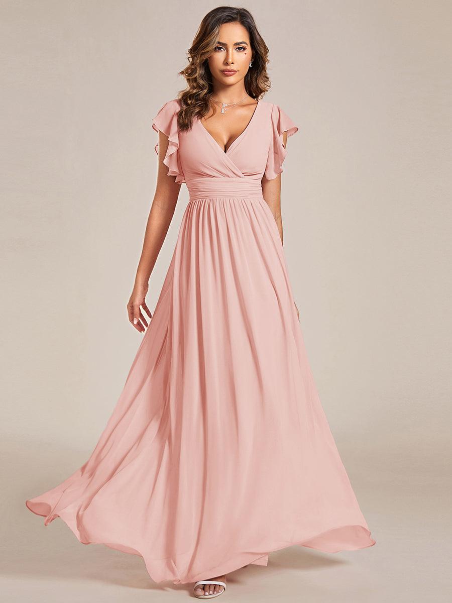 ever LILYANA|Robe demoiselle d'honneur en mousseline manches plissées avec découpe au dos