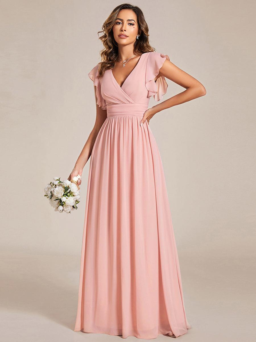 ever LILYANA|Robe demoiselle d'honneur en mousseline manches plissées avec découpe au dos