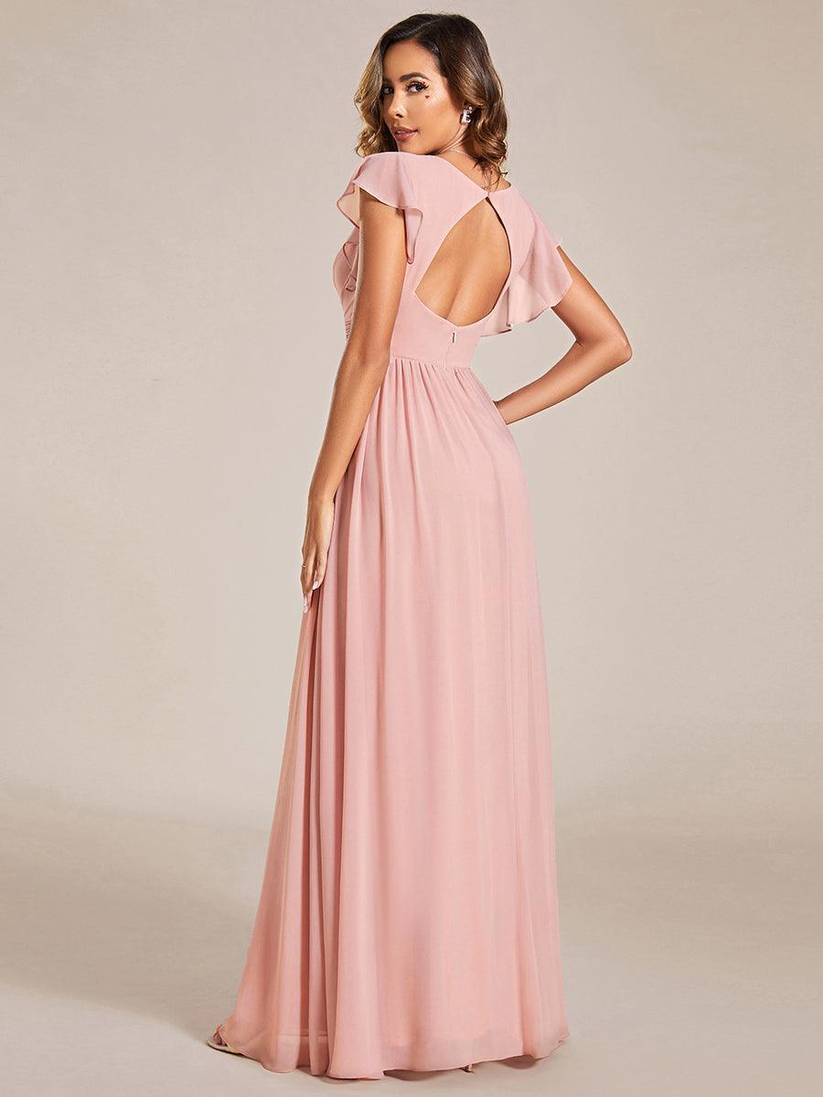 ever LILYANA|Robe demoiselle d'honneur en mousseline manches plissées avec découpe au dos