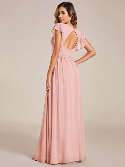 ever LILYANA|Robe demoiselle d'honneur en mousseline manches plissées avec découpe au dos