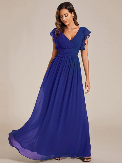 ever LILYANA|Robe demoiselle d'honneur en mousseline manches plissées avec découpe au dos