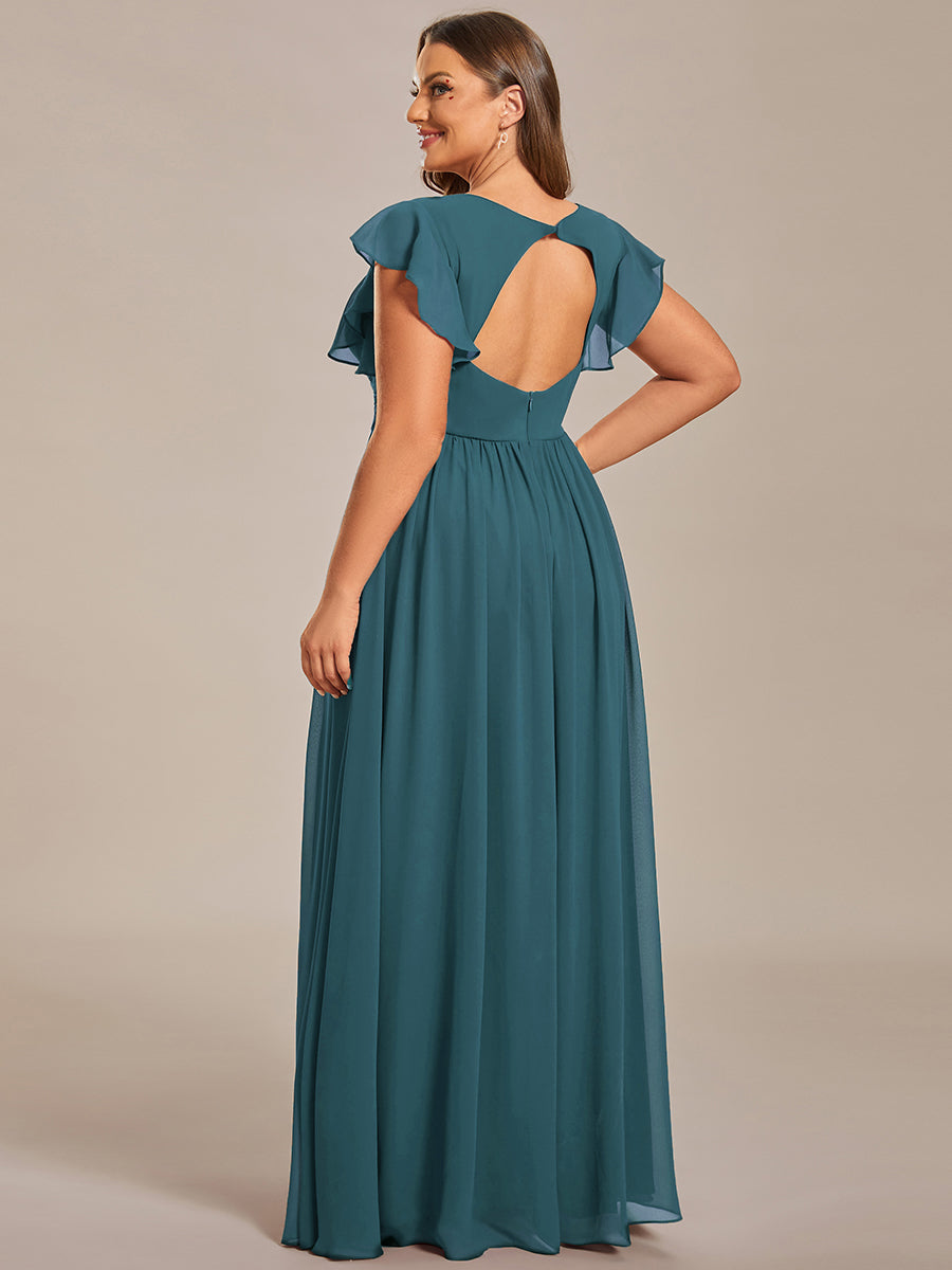 ever LILYANA|Robe demoiselle d'honneur en mousseline manches plissées avec découpe au dos