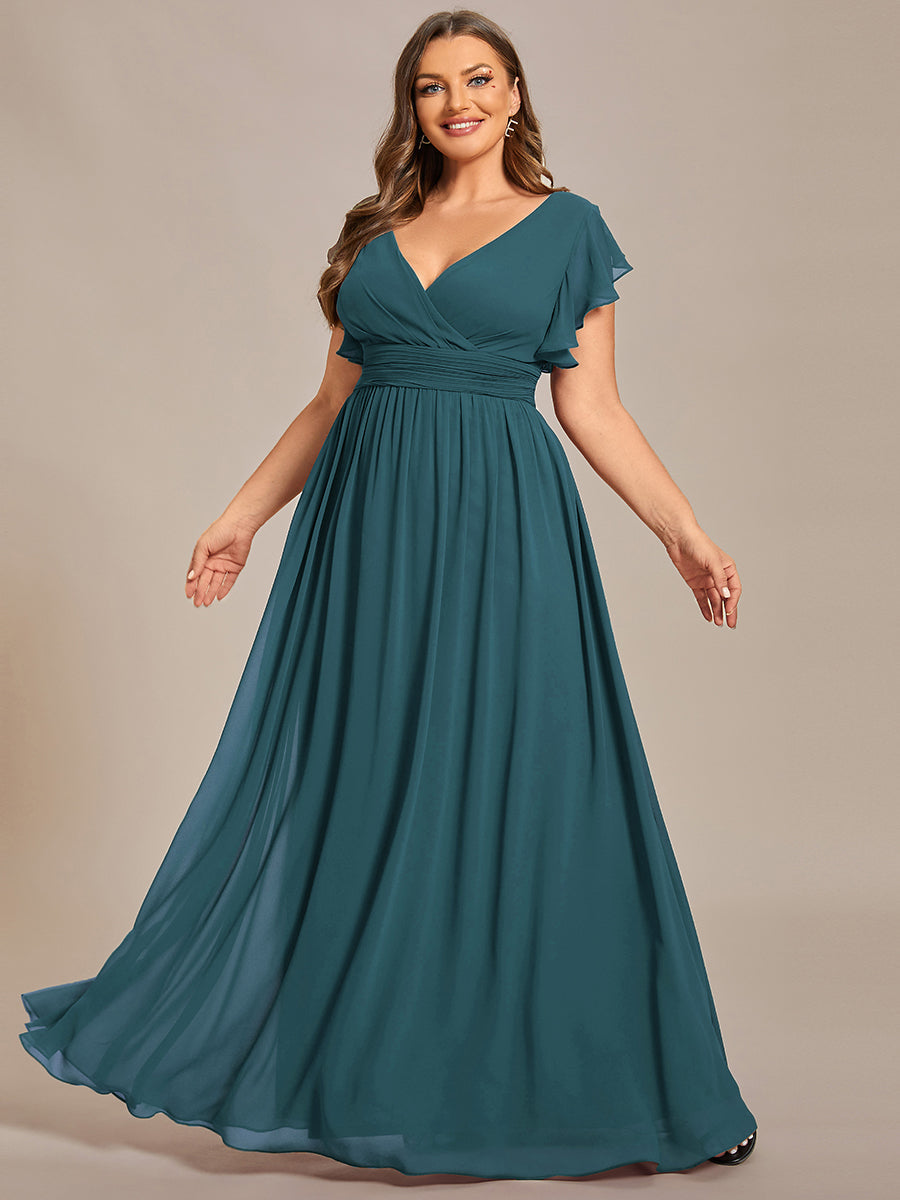 ever LILYANA|Robe demoiselle d'honneur en mousseline manches plissées avec découpe au dos