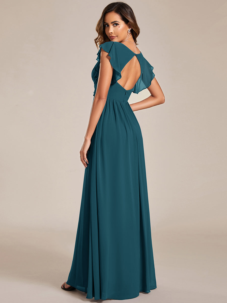 ever LILYANA|Robe demoiselle d'honneur en mousseline manches plissées avec découpe au dos