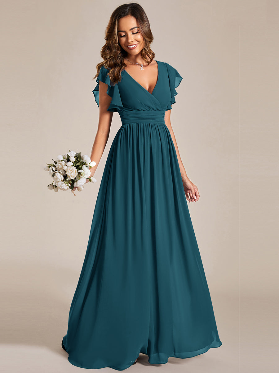 ever LILYANA|Robe demoiselle d'honneur en mousseline manches plissées avec découpe au dos